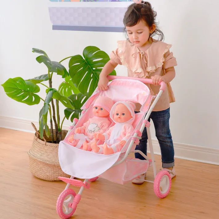 Kids Teamson Olivia's Little World Twinkle Star Princess Baby Doll Twin Stroller, Pink