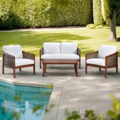 Teamson 4-Piece Acacia Outdoor Conversation Set with Cushions, Brown