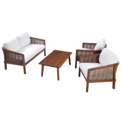 Teamson 4-Piece Acacia Outdoor Conversation Set with Cushions, Brown