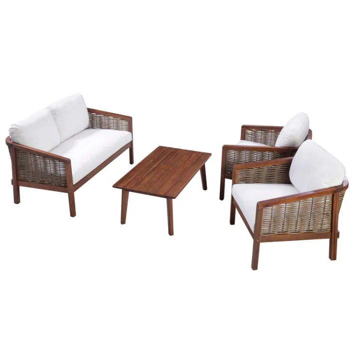 Teamson 4-Piece Acacia Outdoor Conversation Set with Cushions, Brown