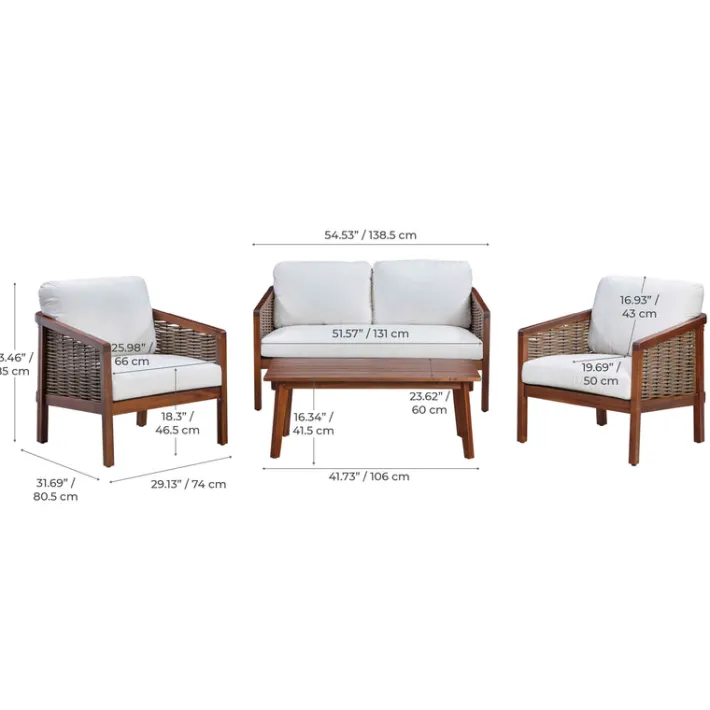 Teamson 4-Piece Acacia Outdoor Conversation Set with Cushions, Brown