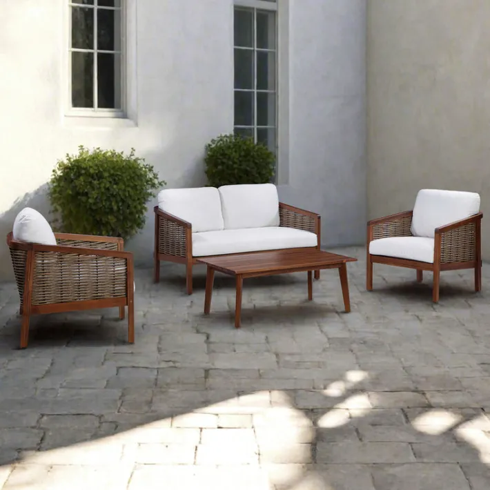 Teamson 4-Piece Acacia Outdoor Conversation Set with Cushions, Brown
