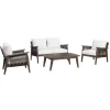 Teamson 4-Piece Outdoor Conversation Set with Cushions, Dark Brown Acacia Wood