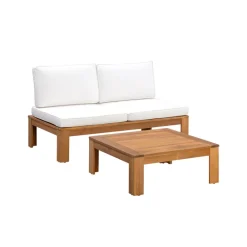 Teamson 2-Piece Outdoor Modular Sectional Set with Cushions, Natural Finish