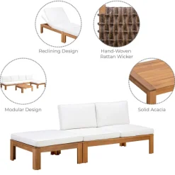 Teamson 2-Piece Outdoor Modular Sectional Set with Cushions, Natural Finish