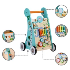 Kids Teamson Preschool Play Lab Baby Walker and Activity Station, Natural/Blue