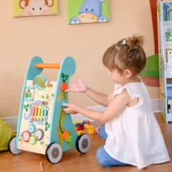 Kids Teamson Preschool Play Lab Baby Walker and Activity Station, Natural/Blue
