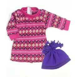 Kids Teamson Sophia's - 18" Doll - Pink Fair Isle Dress, Purple Hat