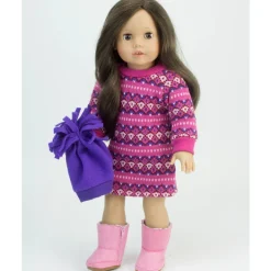 Kids Teamson Sophia's - 18" Doll - Pink Fair Isle Dress, Purple Hat