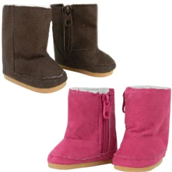 Kids Teamson Sophia's 2 Pack of Suede Winter Boots with White Sherpa Lining for 18" Dolls, Hot Pink/Brown- FINAL SALE