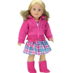 Kids Teamson Sophia's 2 Pack of Suede Winter Boots with White Sherpa Lining for 18" Dolls, Hot Pink/Brown- FINAL SALE