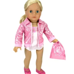 Kids Teamson Sophia's 3 pcs Gymnastics Set with Leotard, Jacket, and Bag for 18'' Dolls, Pink