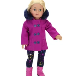 Kids Teamson Sophia's 3 Piece Peacoat, Leggings and Boots Set for 18'' Dolls, Magenta -FINAL SALE