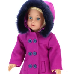 Kids Teamson Sophia's 3 Piece Peacoat, Leggings and Boots Set for 18'' Dolls, Magenta -FINAL SALE