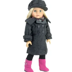 Kids Teamson Sophia's 4 Piece Winter Coat with Boots Set for 18'' Dolls, Gray/Pink