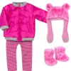 Kids Teamson Sophia's 4 Piece Winter Outfit with Bear faux fur Hat Set for 18'' Dolls, Hot Pink