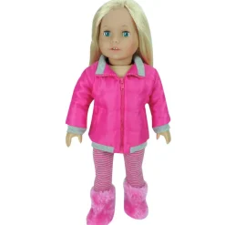 Kids Teamson Sophia's 4 Piece Winter Outfit with Bear faux fur Hat Set for 18'' Dolls, Hot Pink