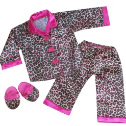 Kids Teamson Sophia's Animal Print Pajama Shirt, Pants and Slippers for 18" Dolls, Pink/Black