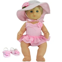 Kids Teamson Sophia's Bathing Suit, Sun Hat & Flip Flops for 15" Dolls, Pink- FINAL SALE
