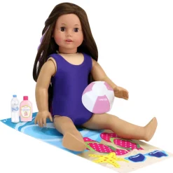 Kids Teamson Sophia’s Beach Day Play Set with Bathing Suit, Towel, Water Bottle, Sunscreen, & Inflatable Beach Ball for 18” Dolls