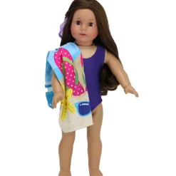 Kids Teamson Sophia’s Beach Day Play Set with Bathing Suit, Towel, Water Bottle, Sunscreen, & Inflatable Beach Ball for 18” Dolls