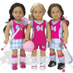 Kids Teamson Sophia’s Complete Lacrosse, Field Hockey, Soccer, & Basketball Sports Equipment Playset for 18” Dolls, Pink/Green