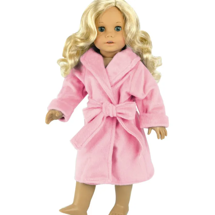 Kids Teamson Sophia's Cozy & Soft Spa Day Bathrobe and Fuzzy Bunny Slippers with Embroidered Details for 18" Dolls, Pink/White