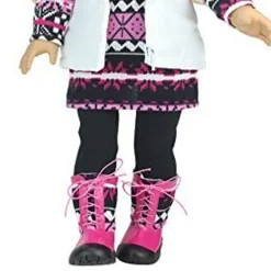 Kids Teamson Sophia’s Cute Boho Bohemian Ikat Print Knit Slip On Lace Up Seasonal Winter Snow Boots for 18” Dolls, Pink