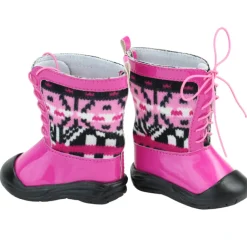 Kids Teamson Sophia’s Cute Boho Bohemian Ikat Print Knit Slip On Lace Up Seasonal Winter Snow Boots for 18” Dolls, Pink
