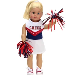Kids Teamson Sophia’s Dress Up Costume Cheerleader Top, Skirt, & Pom-Pom Playset for 18” Dolls, Red/Navy