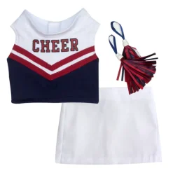 Kids Teamson Sophia’s Dress Up Costume Cheerleader Top, Skirt, & Pom-Pom Playset for 18” Dolls, Red/Navy