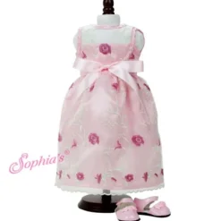 Kids Teamson Sophia’s Embroidered Flower Sheer Overlay Fancy Special Occasion Spring Satin Dress for 18” Dolls, Light Pink