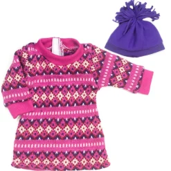 Kids Teamson Sophia's Fair Isle Knit Sweater Dress and Winter Pom-Pom Hat for 18" Dolls, Hot Pink/Purple- FINAL SALE