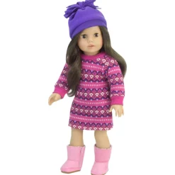 Kids Teamson Sophia's Fair Isle Knit Sweater Dress and Winter Pom-Pom Hat for 18