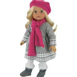 Kids Teamson Sophia's Fair Isle Knit Trimmed Dress, Leggings, Beret and Scarf for 18