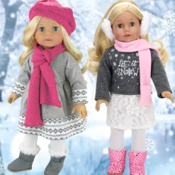 Kids Teamson Sophia's Fair Isle Knit Trimmed Dress, Leggings, Beret and Scarf for 18
