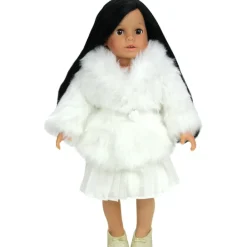 Kids Teamson Sophia's Faux Fur Dress Coat with Large Collar and Sash Closure for 18" Dolls, Ivory