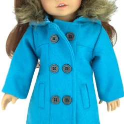 Kids Teamson Sophia's Faux Fur Trimmed Pea Coat, Animal Print Leggings, and Brown Booties for 18
