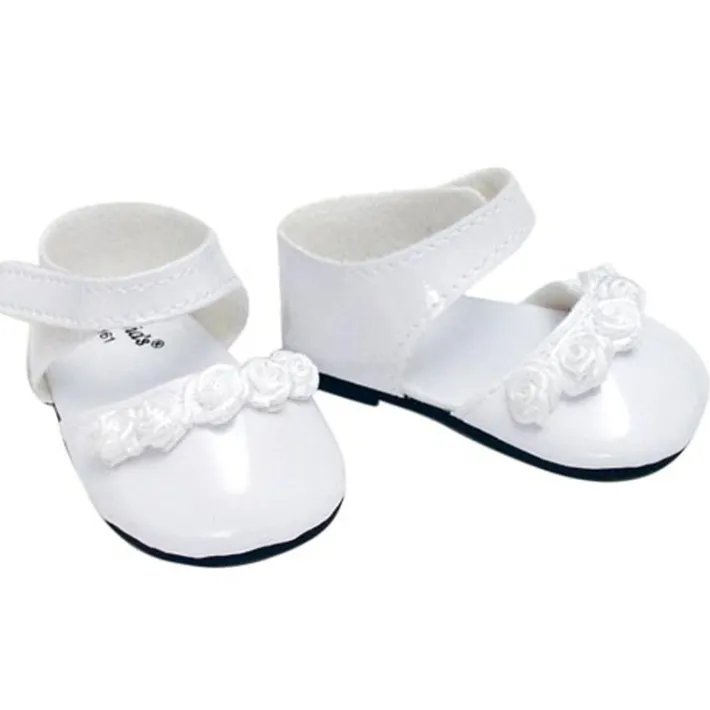 Kids Teamson Sophia's Faux Leather Dress Shoes with Ankle Straps and Rosettes for 18" Dolls, White