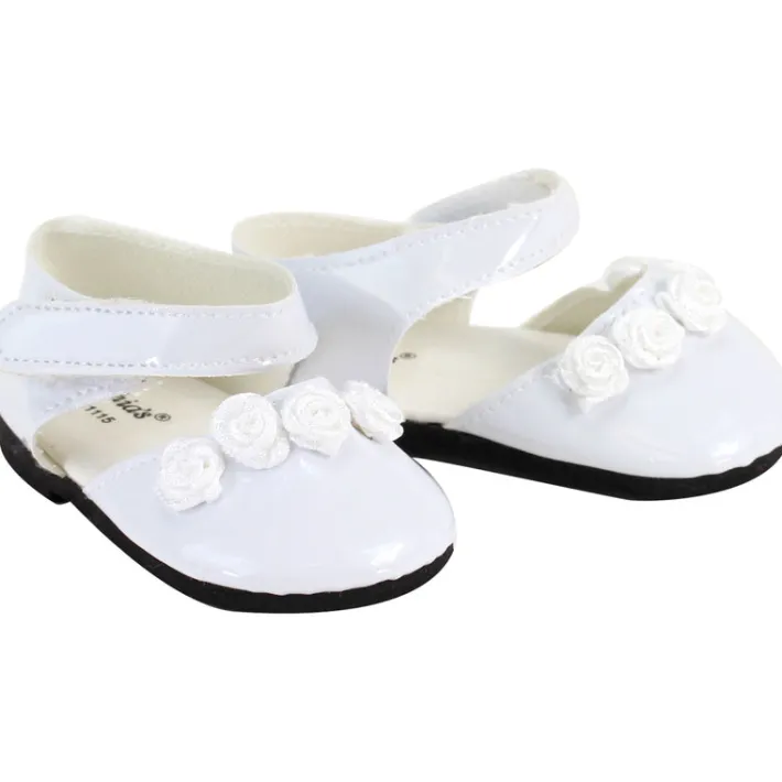 Kids Teamson Sophia's Faux Leather Dress Shoes with Ankle Straps and Rosettes for 18" Dolls, White