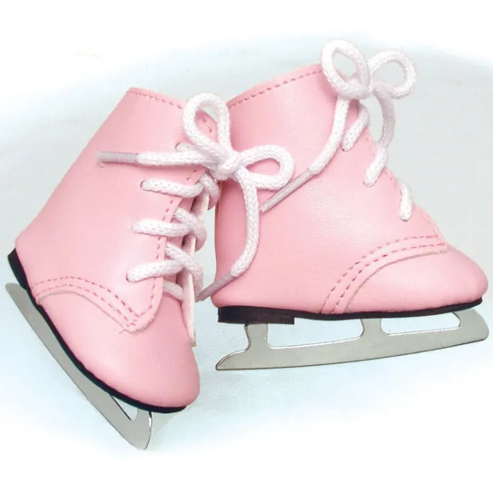 Kids Teamson Sophia's Faux Leather Ice Skates with Faux Metal Blades for 18" Dolls, Pink