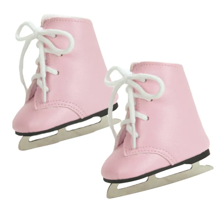 Kids Teamson Sophia's Faux Leather Ice Skates with Faux Metal Blades for 18" Dolls, Pink