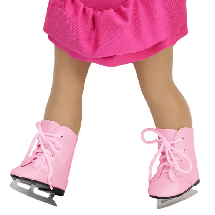 Kids Teamson Sophia's Faux Leather Ice Skates with Faux Metal Blades for 18" Dolls, Pink