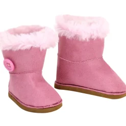 Kids Teamson Sophia’s Faux Suede Boots with Faux Fur and Side Button for 18" Dolls, Pink