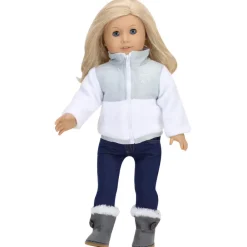 Kids Teamson Sophia’s Faux Suede Boots with Faux Fur and Side Button for 18" Dolls, Gray