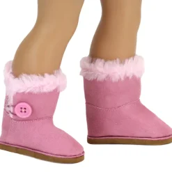 Kids Teamson Sophia’s Faux Suede Boots with Faux Fur and Side Button for 18" Dolls, Pink