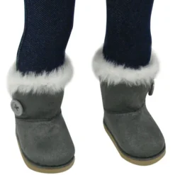 Kids Teamson Sophia’s Faux Suede Boots with Faux Fur and Side Button for 18