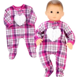 Kids Teamson Sophia's Flannel Sleeper with Sherpa Heart for 15'' Baby Dolls, Hot Pink/Purple