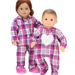 Kids Teamson Sophia's Flannel Sleeper with Sherpa Heart for 15'' Baby Dolls, Hot Pink/Purple