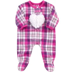 Kids Teamson Sophia's Flannel Sleeper with Sherpa Heart for 15'' Baby Dolls, Hot Pink/Purple